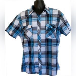 LIKE NEW MENS STOCKHOMME SHORT SLEEVE BLUE GINGHAM SHIRT XL ⭐️